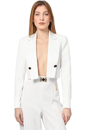 Fracomina Jakke, Dame, Hvid, S, Hvid Cropped Fit Jakke med Logo Vedhæng