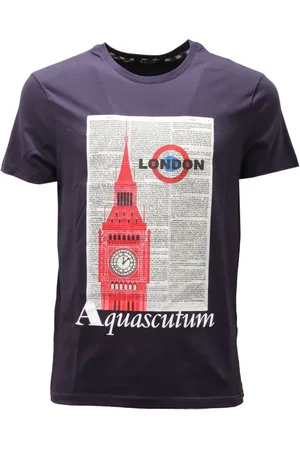Aquascutum Top, Herre, Blå, L, Bomuld, Bomuld Navy Print Stilfuld Skjorte