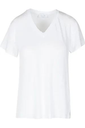Daniele Fiesoli Top, Dame, Hvid, S, Linned, Linned V-hals T-shirt med korte ærmer