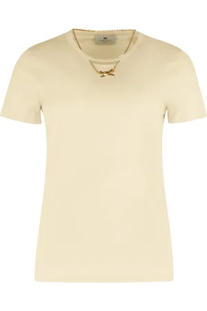 Elisabetta Franchi Top, Dame, Gul, M, Bomuld, Kæde Detalje Bomuld T-shirt