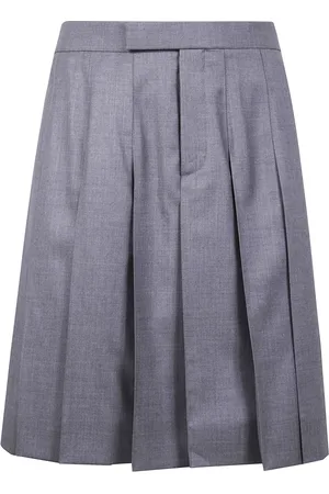 Thom Browne Nederdel, Dame, Grå, L, Plisseret knælang nederdel i twill