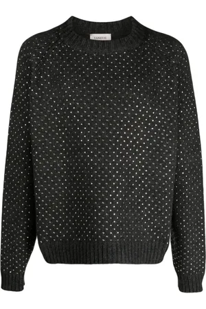 LANEUS Strik, Herre, Sort, XL, Mænds Studded Crew Neck Sweater
