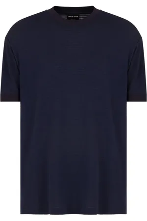 Giorgio Armani Top, Herre, Blå, 2XL, Bomuld, Afslappet Bomuld T-shirt