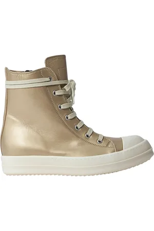 Rick Owens Sko, Dame, Gul, 37 EU, Læder, Metallic Læder High-Top Sneakers