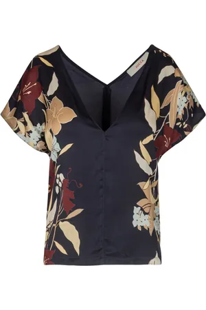 Jucca Bluser & Skjorter, Dame, Flerfarvet, S, Satin, Satin V-hals top med korte ærmer