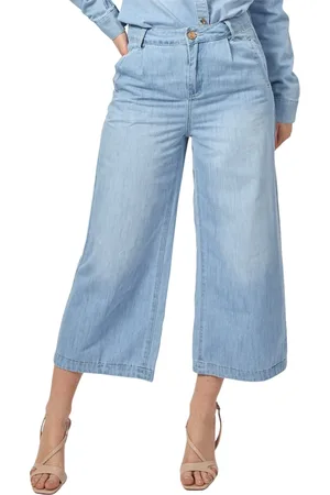 Gaudi Jeans, Dame, Blå, W28, Bomuld, Blå Brugte Wide Leg Cropped Jeans