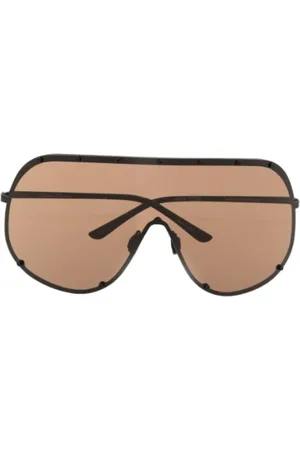Rick Owens Tilbehør, Dame, Brun, ONE SIZE, Sorte Shield Solbriller med Brunt Linse