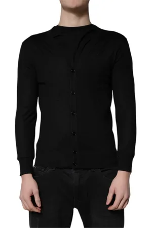 Dolce & Gabbana Strik, Herre, Sort, XS, Cashmere, Sort Cashmere Knap Ned Cardigan Sweater