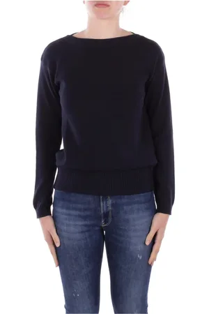 Max Mara Strik, Dame, Blå, L, Bomuld, Blå Logo Front Sweater