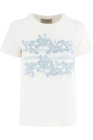 ERMANNO SCERVINO Top, Dame, Hvid, S, Bomuld, Bomuld Jersey T-shirt med Macram-effekt Print