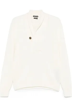 Tom Ford Strik, Herre, Hvid, L, Merino Silk Button Shawl Sweater Hvid