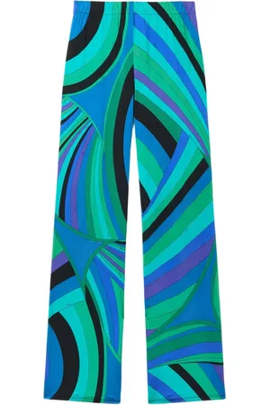 Emilio Pucci Bukser, Dame, Flerfarvet, S, Grøn Elastisk Talje Straight Leg Bukser