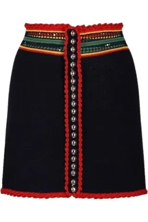Paco rabanne Nederdel, Dame, Flerfarvet, S, Bomuld, Navy Crochet Nederdel Lige Snit