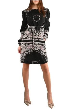 Twin-Set Kjole, Dame, Flerfarvet, 2XS, Polyester, Kort Polyester Kjole med Taljebælte