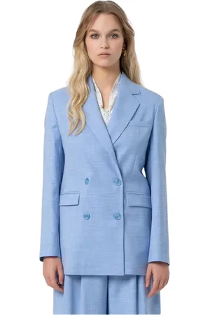 Fracomina Jakke, Dame, Blå, S, Dobbeltbrystet blazer, klassisk stil, lang