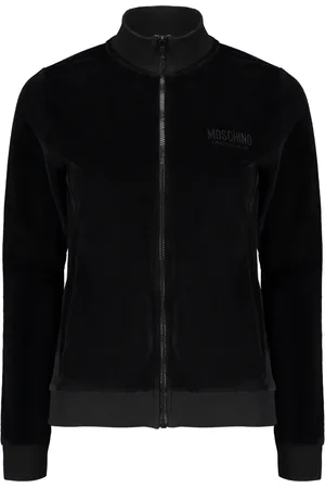 Moschino Sweathshirts & Hoodies, Dame, Sort, S, Bomuld, Velour Full Zip Jakke Ribbet Krave