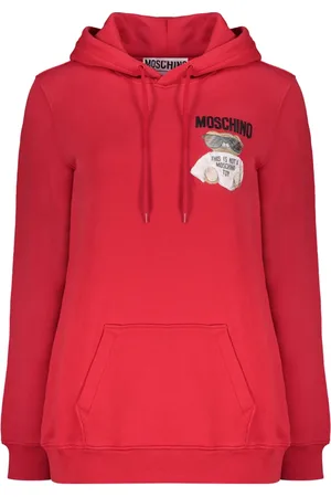 Moschino Sweathshirts & Hoodies, Dame, Rød, XS, Bomuld, Broderet bomuldshættetrøje med justerbar hætte