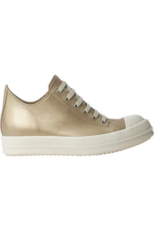 Rick Owens Sko, Dame, Gul, 40 EU, Læder, Metallic Læder Low-Top Sneakers