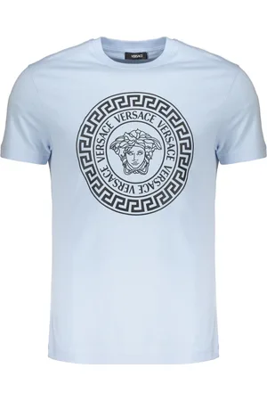 VERSACE Top, Herre, Blå, 3XL, Bomuld, Logo Print Bomuld T-shirt