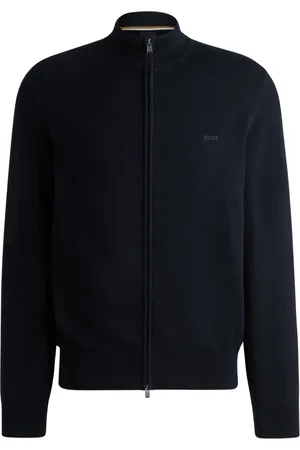 HUGO BOSS Strik, Herre, Blå, XL, Bomuld, Blød Lynlås Cardigan Blå Bomuld