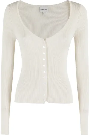 Herskind Strik, Dame, Hvid, XS, Bomuld, Ribstrikket V-hals Bluse