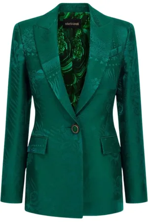 Roberto Cavalli Jakke, Dame, Grøn, L, Bomuld, Luksuriøs Jacquard Blazer Made in Italy