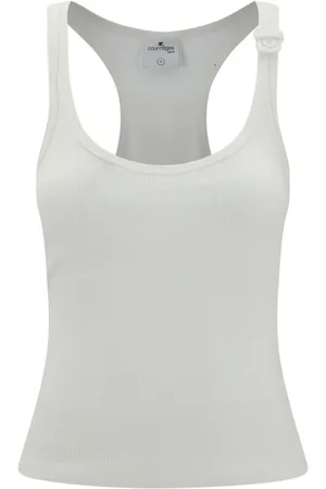 Courrèges Top, Dame, Hvid, M, Bomuld, Ribbet bomuldstop med broderet logo
