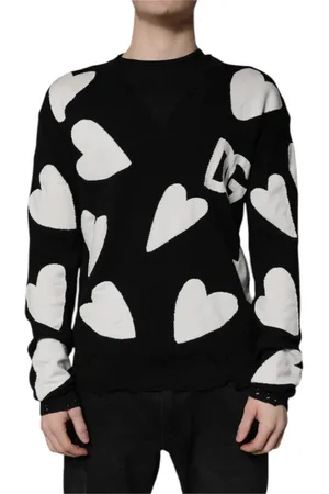 Dolce & Gabbana Strik, Herre, Sort, M, Bomuld, Sorte Hjerter Silke Crew Neck Sweater