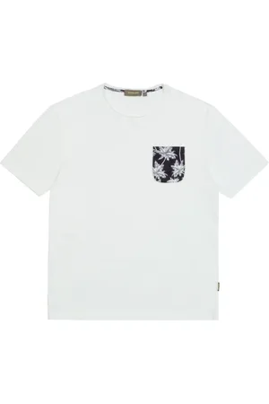GIANNI LUPO Top, Herre, Hvid, S, Herre Tropisk Print Lomme T-shirt