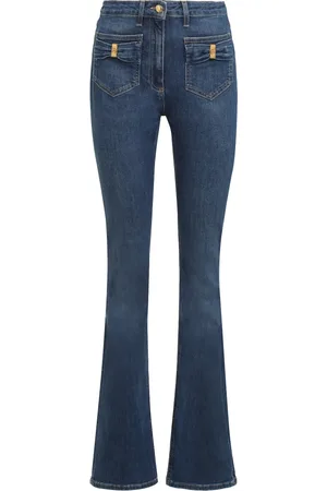 Elisabetta Franchi Jeans, Dame, Blå, W30, Bomuld, Flared Jeans med Frontbuer
