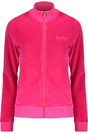 Moschino Sweathshirts & Hoodies, Dame, Lyserød, S, Bomuld, Velour Full Zip Jakke Ribbet Krave