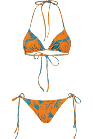 Gallo Badetøj, Dame, Flerfarvet, M, Kvinders orange vendbar trekant bikini med blomstermønster