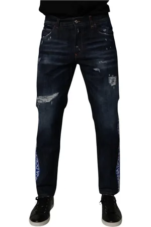 Dolce & Gabbana Jeans, Herre, Blå, M, Denim, Mørkeblå Tattered Skinny Denim Jeans