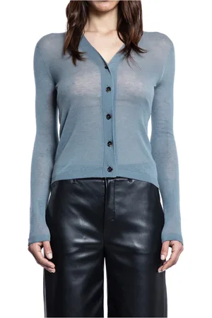 Max Mara Strik, Dame, Blå, XS, Uld, Blå Uldstrik V-hals Sweater