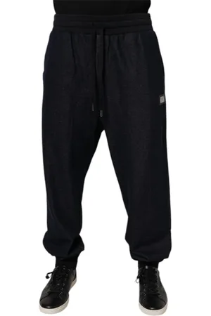 Dolce & Gabbana Bukser, Herre, Sort, 2XL, Bomuld, Sort Jacquard Bomuld Jogger Sweatpants