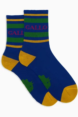 Gallo Undertøj, unisex, Flerfarvet, M, Bomuld, Unisex korte blå bomuldsterry sokker med striber og skrift