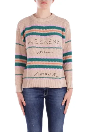 Max Mara Strik, Dame, , XS, Bomuld, Multifarvet sweater med logo foran