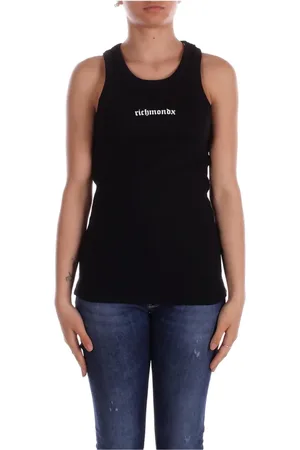 John Richmond Top, Dame, Sort, M, Bomuld, Sort Logo Front Slim Fit T-shirt