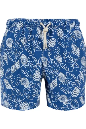 Gallo Badetøj, Herre, Flerfarvet, 2XL, Mænds blå badeshorts med skaller og bladmønster