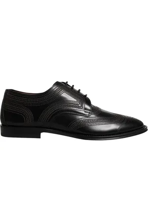 Dolce & Gabbana Sko, Herre, Sort, 41 EU, Læder, Sort Broderede Læder Derby Kjolesko
