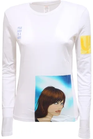 Custo Barcelona Top, Dame, Hvid, L, Bomuld, Lang Reflekterende Bomuld Langærmet Top