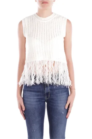 Max Mara Strik, Dame, Hvid, L, Hvid Top med Front Logo