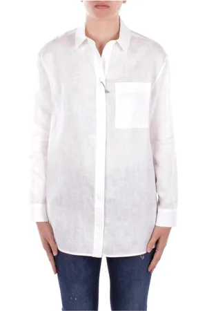 Max Mara Bluser & Skjorter, Dame, Hvid, XL, Hvid Hørskjorte med knaplukning