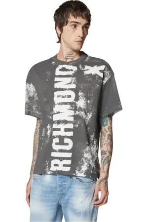 John Richmond Top, Herre, Grå, XL, Bomuld, T-shirt med korte ærmer med vintage printeffekt og logo
