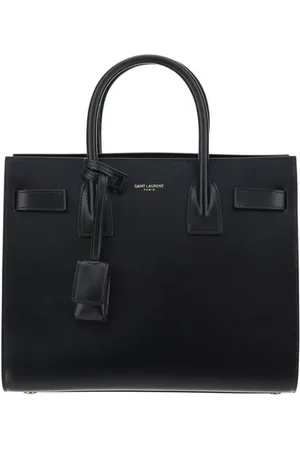 Saint Laurent Taske, Dame, Sort, ONE SIZE, Uld, Kalveskind Håndtaske med Monogram Print