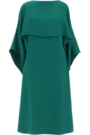 VALENTINO GARAVANI Kjole, Dame, Grøn, S, Silkekjole med Cape Overlay