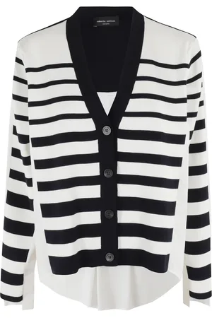 Roberto Collina Strik, Dame, Hvid, M, Bomuld, Stribet Strik Cardigan
