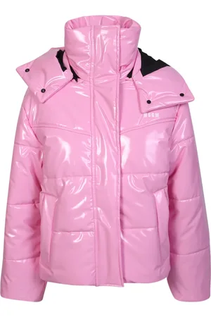 Msgm Jakke, Dame, Lyserød, 2XS, Polyester, Rosa Polstret Jakke med Aftagelig Hætte