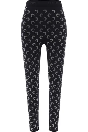 Marine Serre Bukser, Dame, Sort, M, Uld, Ikoniske Logo Leggings med Rhinsten