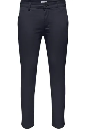 Only & Sons Bukser, Herre, Blå, W28 L32, Bomuld, Slim Chin Life Bukser